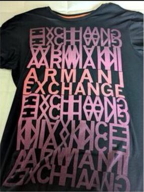 Armani Exchange Black Tee with Pink Stacked Logo